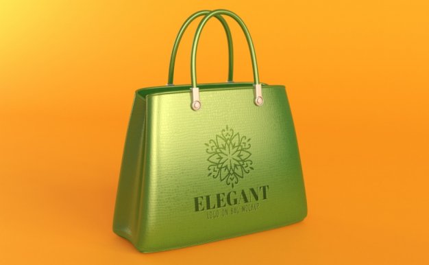 發(fā)光的名牌包包ps樣機場景素材，女士包包品牌logo展示樣機素材